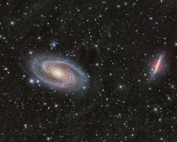 Γαλαξίες M81 Και M82 Απεικονίστηκαν Ένα Τηλεσκόπιο Και Μια Επιστημονική — Φωτογραφία Αρχείου