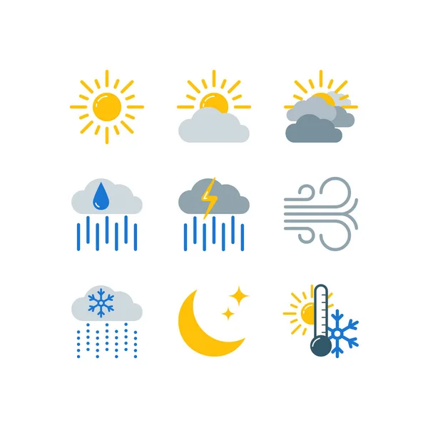 Vektorsymbole für die Wettervorhersage gesetzt — Stockvektor