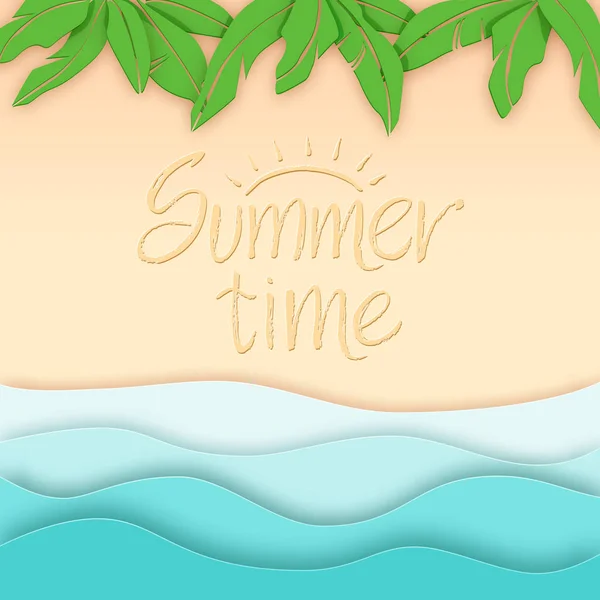 Summer time beach scene with lettering — Stock Vector