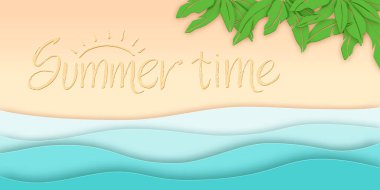 Yazı ile yaz saati plaj sahnesi