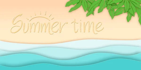Summer time beach scene with lettering — Stock Vector