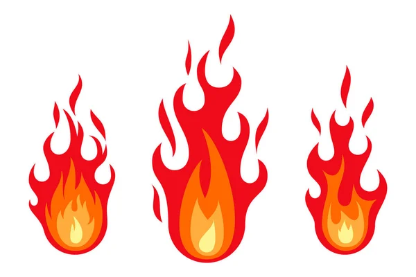 Fire flame flat style set — Stock Vector