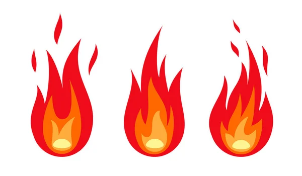 Fire flame flat style set Vector Graphics