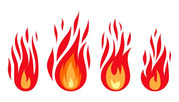Fire flame flat style set Royalty Free Stock Vectors