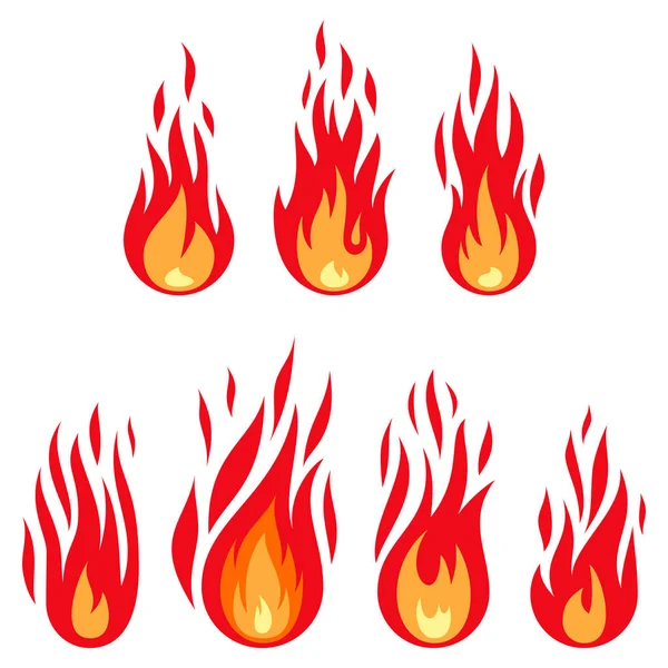 Fire flame flat style set — Stock Vector