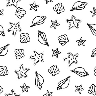 kabuk ve deniz yıldızı Doodle el çizilmiş Dikişsiz desen