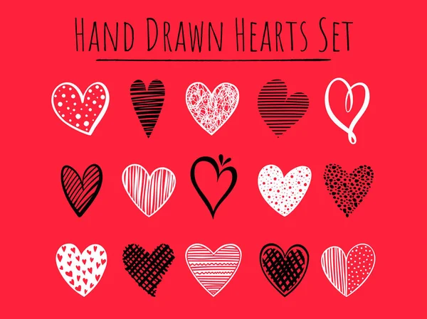 Set of 15 hand drawn heart — Stock Vector