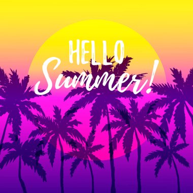 Yaz tasarım palm ağaçlar sınır degrade okyanus zemin üzerine ile Merhaba. Metin için yer