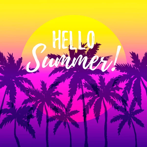 Yaz tasarım palm ağaçlar sınır degrade okyanus zemin üzerine ile Merhaba. Metin için yer