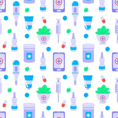 Eczane seamless modeli düz tarzı. Vektör çizim.