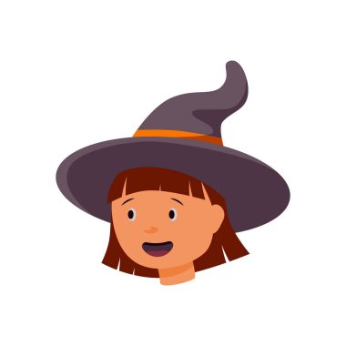 Beyaz arka plan üzerinde izole cadı şapkalı bir kız vektör Illustration. Cadılar Bayramı tasarım öğesi.