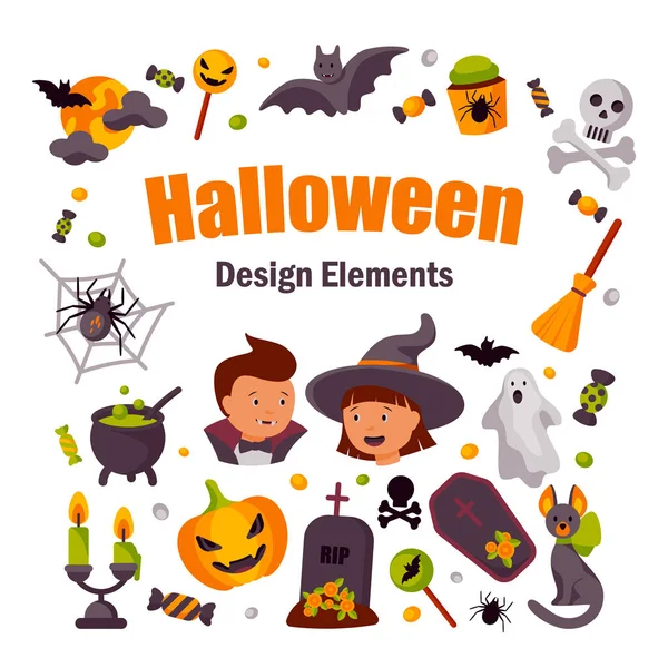 Halloween Design Elemek Gyűjteménye Vektoros Illusztráció — Stock Vector