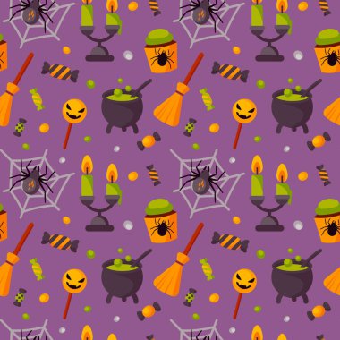 Cadılar Bayramı renkli seamless modeli. Vektör çizim.