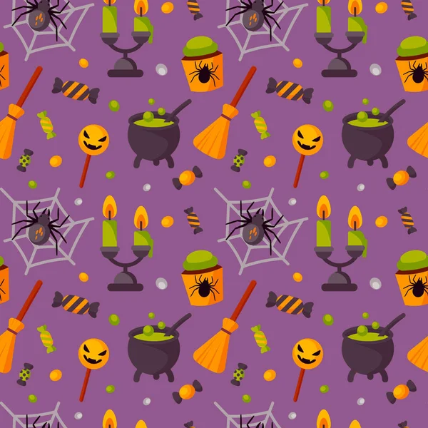 Halloween patrón inconsútil colorido. Ilustración vectorial . — Archivo Imágenes Vectoriales