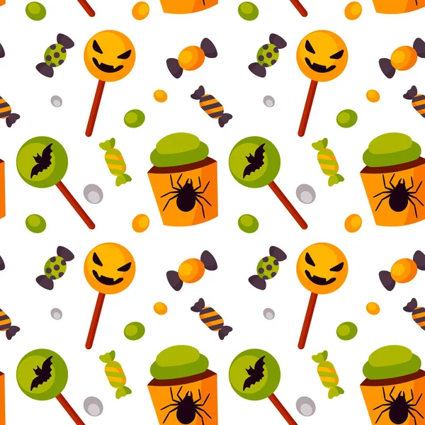 Halloween Motif Sans Couture Coloré Isolé Sur Blanc Illustration Vectorielle — Image vectorielle