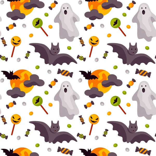 Halloween Patrón Inconsútil Colorido Aislado Blanco Ilustración Vectorial — Vector de stock