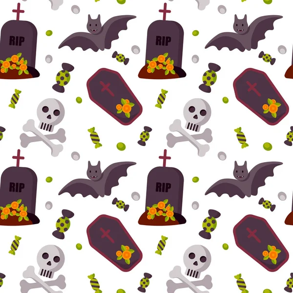 Halloween Motif Sans Couture Coloré Isolé Sur Blanc Illustration Vectorielle — Image vectorielle