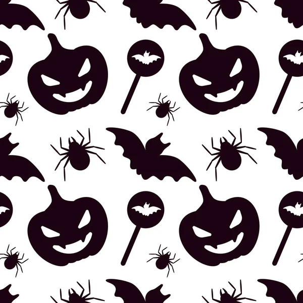 Halloween Naadloze Patroon Zwarte Geïsoleerde Witte Achtergrond — Stockvector