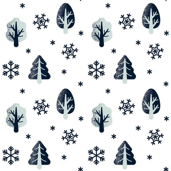 Winter Naadloze Patter Met Winter Bomen Sneeuwvlokken Kerstmis Ontwerpen Vectorillustratie — Stockvector