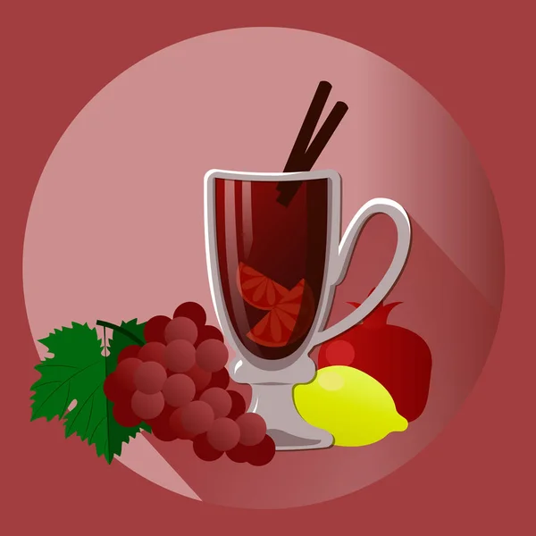 Επίπεδη Εικονογράφηση Φορέα Της Ένα Ποτήρι Ζεστό Κρασί — Διανυσματικό Αρχείο