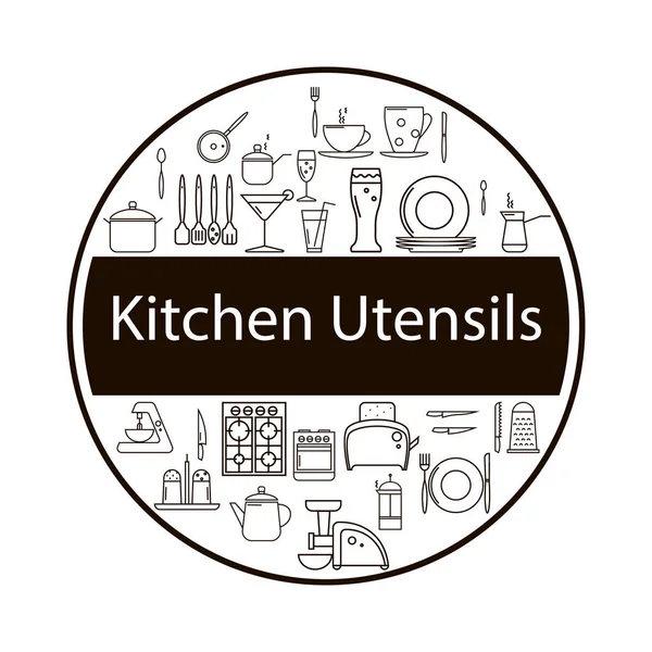Vektorlinie Illustration Von Küchengeräten Logo — Stockvektor