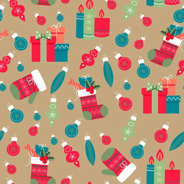 Patrón Navidad Vector Sin Costuras Lindo Diseño Color Para Pegatinas — Vector de stock
