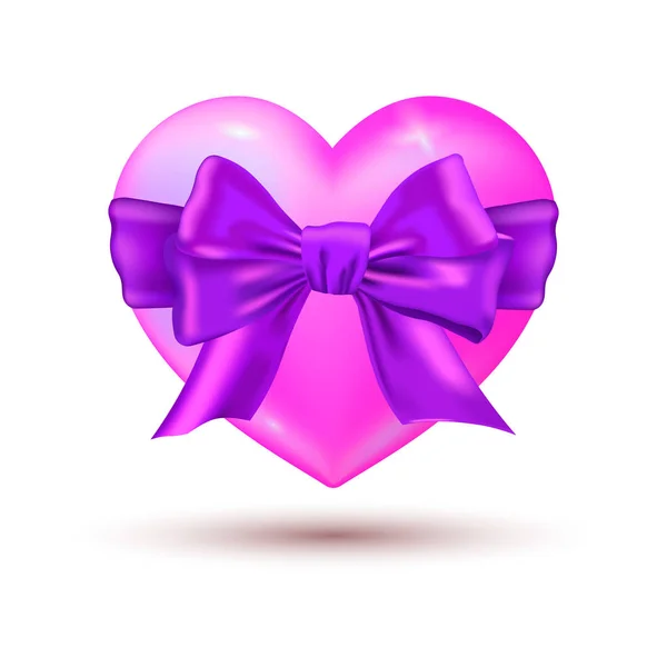 Векторна Ілюстрація Реалістичного Фіолетового Серця Бантом Дизайн Дня Святого Валентина — стоковий вектор