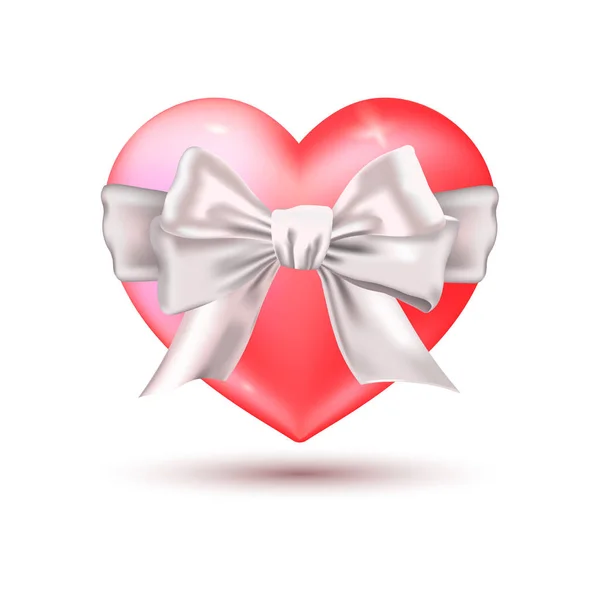矢量例证的真实粉红色的心与银弓 情人节设计 粉红色的心查出的白色 — 图库矢量图片