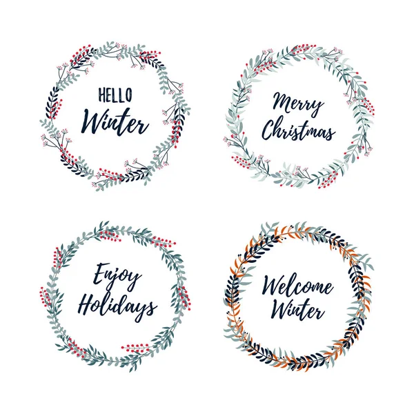 Set Christmas Wreath Merry Christmas Happy New Year 2019 Greeting — Stock Vector