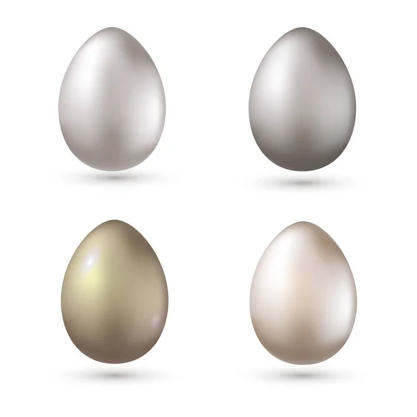 Conjunto Huevos Plata Realistas Aislados Blanco Ilustración Vectorial Diseño Pascua — Archivo Imágenes Vectoriales