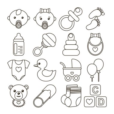 Satır stile bebek simgeler kümesi. Kartları, afiş, desenleri, ambalaj kağıdı, web için kullanılabilir