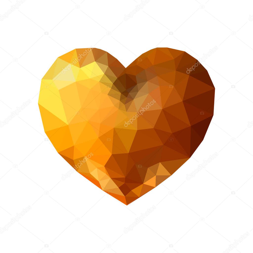 Vector illustration of polygonal gold heart. Gold heart isolated on white