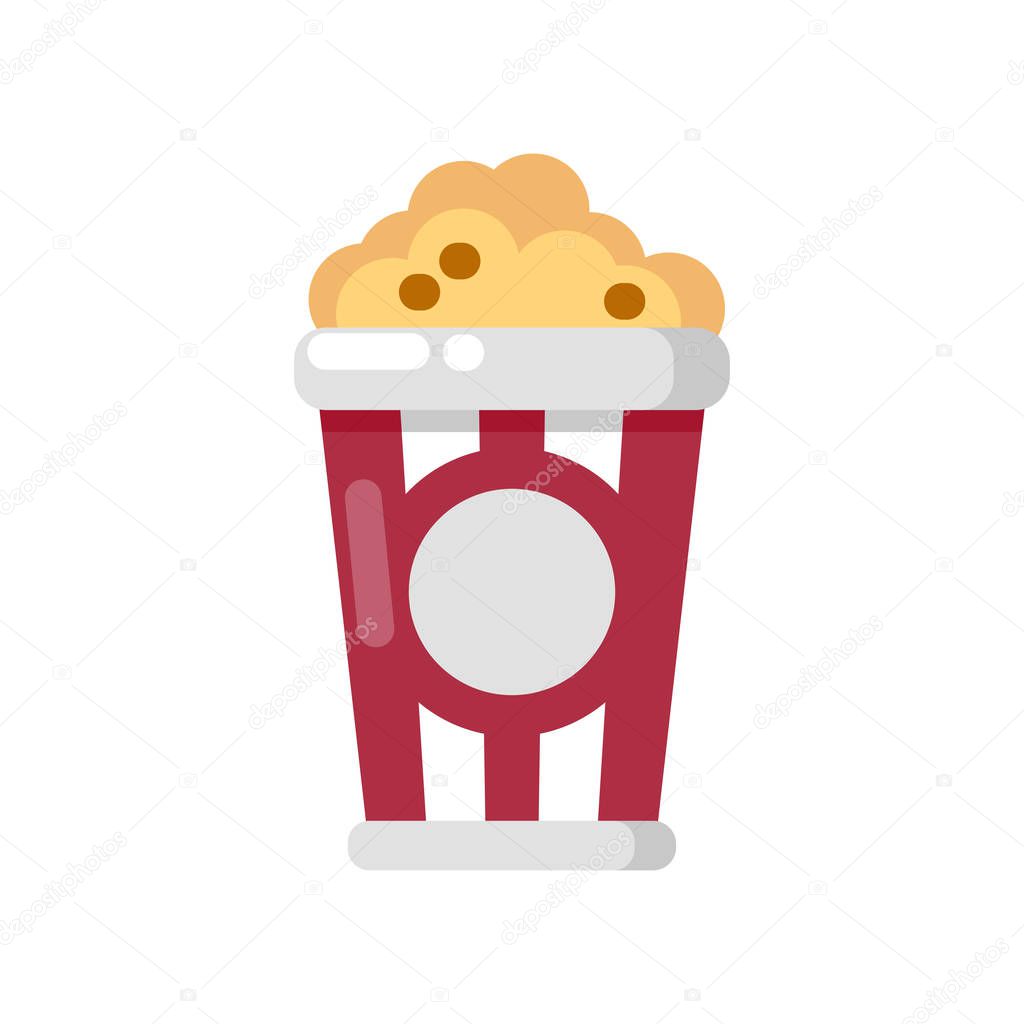 Popcorn icon. Cinema icon in flat style isolated on white. Vector illustration.