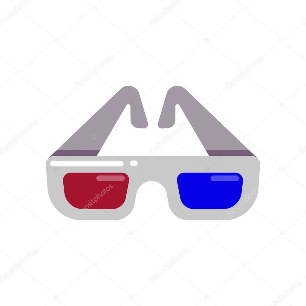 Stereo glasses icon. Cinema icon in flat style isolated on white. Vector illustration.