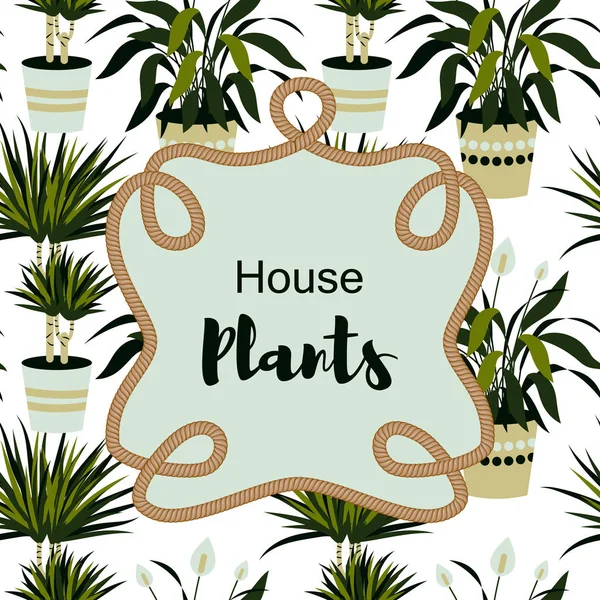 Diseño Plantas Casa Con Marco Cuerda Ilustración Vectorial Etiqueta Floral — Vector de stock