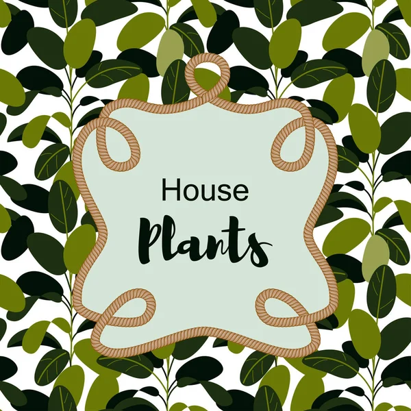 Diseño Plantas Casa Con Marco Cuerda Ilustración Vectorial Etiqueta Floral — Vector de stock