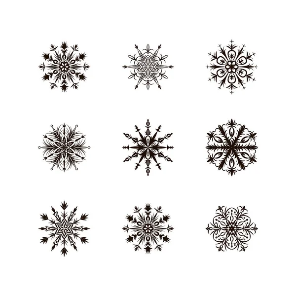 Set Snowflakes Isolated White Vector Illustration — Stock Vector