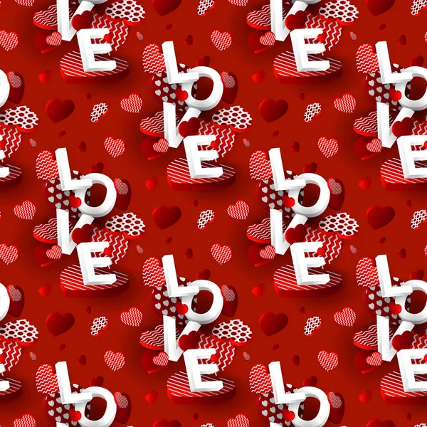 Walentynki Serca Wzór Tekstem Miłości Walentynki Tło Uroczysty Wystrój Papier — Wektor stockowy