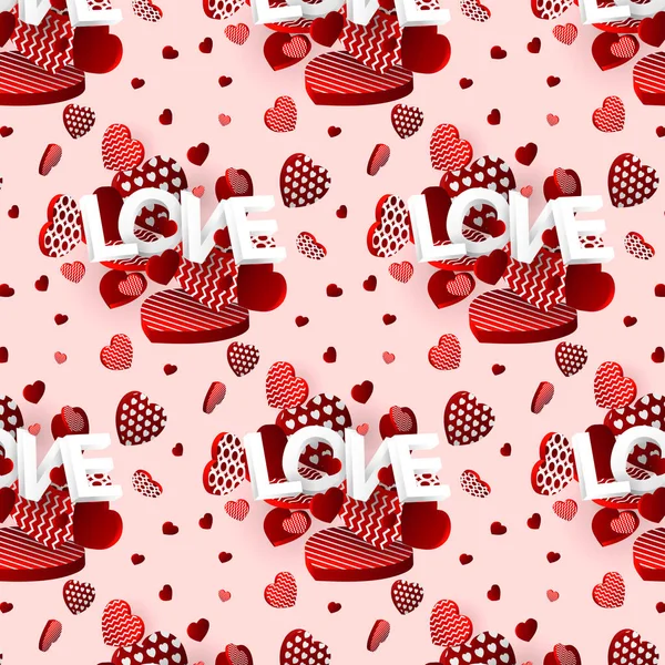 Valentines Day Heart Seamless Pattern Love Text Valentines Day Background — Stock Vector