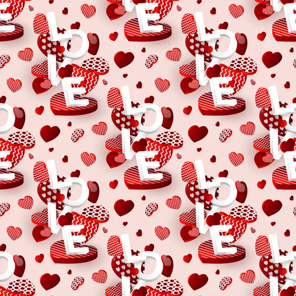 Día San Valentín Patrón Sin Costuras Corazón Con Texto Amor — Archivo Imágenes Vectoriales