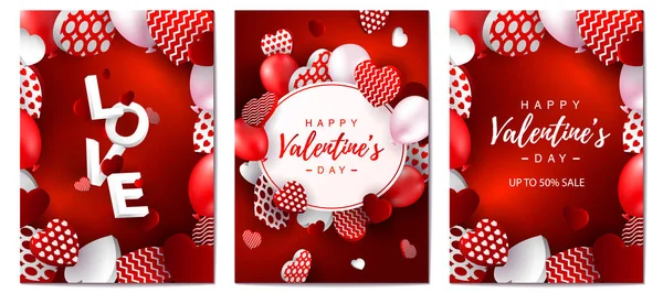 Set Biglietti San Valentino Verticali Banner Vendita Design San Valentino — Vettoriale Stock