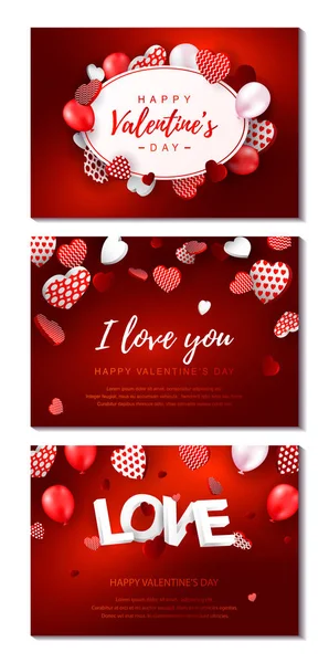 Set Horizontaler Valentine Tageskarten Valentinstag Design Für Banner Flyer Newsletter — Stockvektor