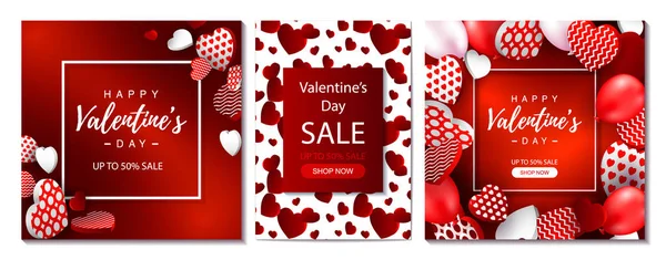 バレンタインの日カードと販売バナーのセットです バレンタインデー バナー チラシ ニュースレター ポストカードのデザイン テキストのためのスペース ベクトル図 — ストックベクタ