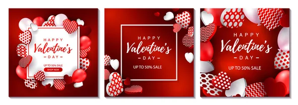 Set Biglietti San Valentino Banner Vendita Design San Valentino Banner — Vettoriale Stock