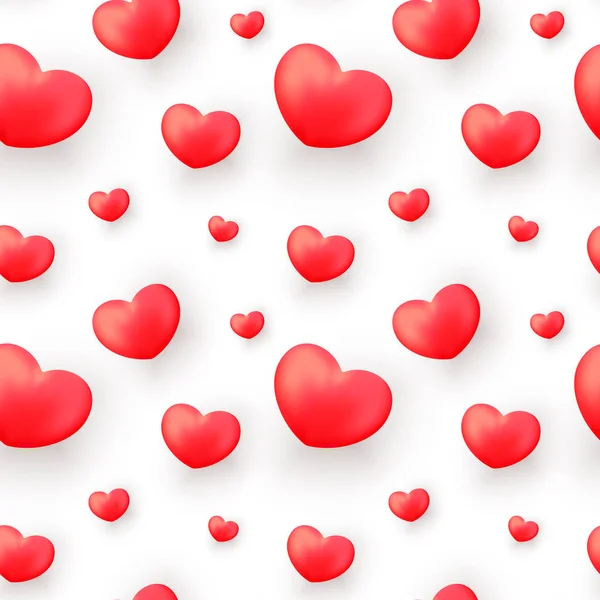 Walentynki Dzień Wzór Realistyczne Serca Czerwony Białym Tle Walentynki Tło — Wektor stockowy