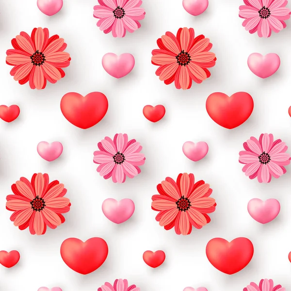 Padrão Sem Costura Dia Dos Namorados Romântico Com Corações Vermelhos — Vetor de Stock