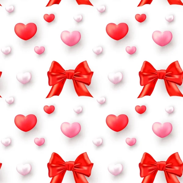 Ρομαντικό Ημέρας Βαλεντίνων Απρόσκοπτη Μοτίβο Ρεαλιστική Κόκκινο Και Ροζ Καρδιές — Διανυσματικό Αρχείο