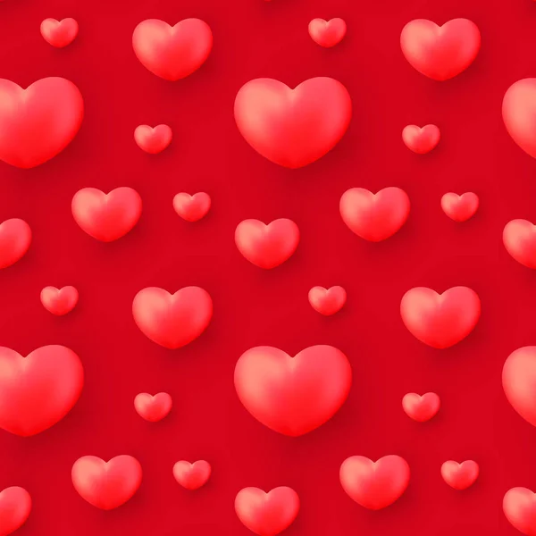 Valentinky Den Vzor Bezešvé Realistickou Srdce Červeném Pozadí Valentinky Den — Stockový vektor