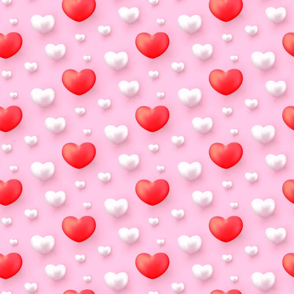 Valentijnsdag Naadloze Patroon Met Realistische Hart Roze Achtergrond Valentijnsdag Achtergrond — Stockvector