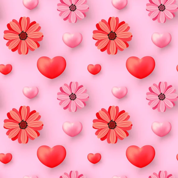 Patrón Sin Costuras Del Día San Valentín Con Corazones Flores — Archivo Imágenes Vectoriales